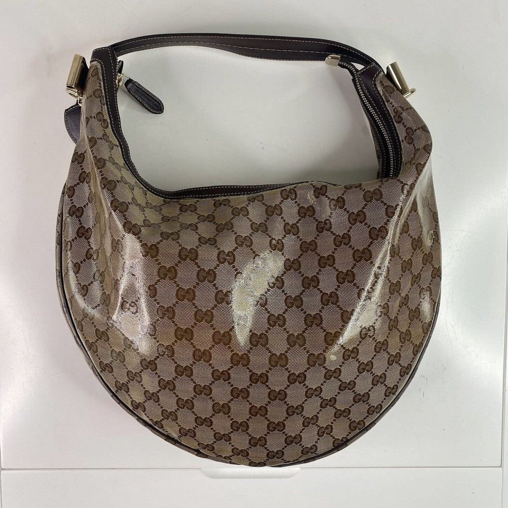 Gucci duchessa Hobo GG Logo, Crystal Coated canvas Bag , Beige Brown , Damaged